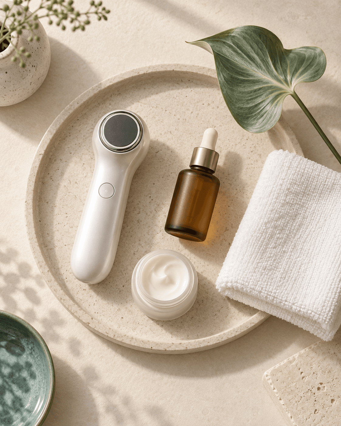 Bộ sản phẩm skincare được sắp xếp gọn gàng
